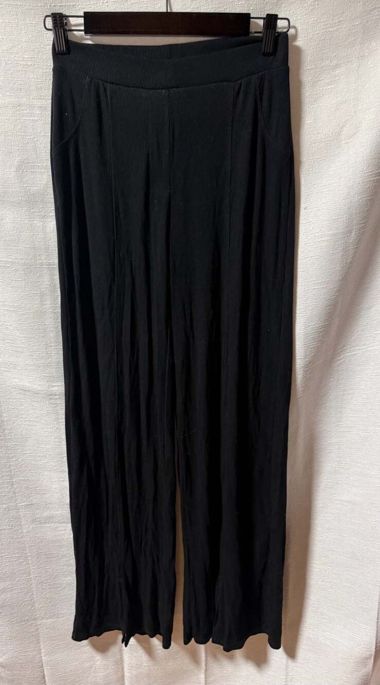 GB Fashion London Black Ribbed Knit Wide Leg Lounge Pants